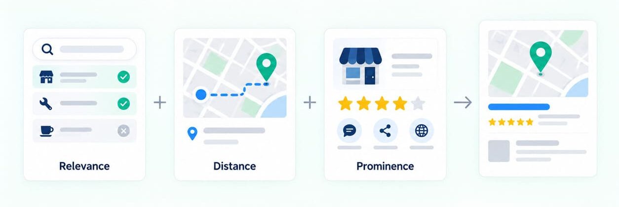 Relevance, distance and prominence factors used in local business discovery